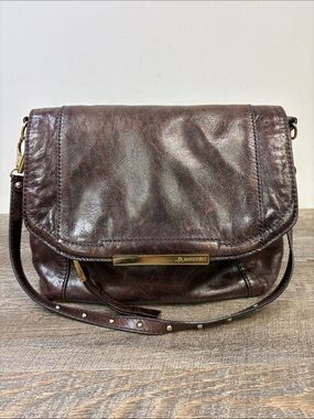 B. Makowsky Distressed Brown Leather Shoulder Bag
